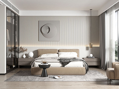 3d现代温馨卧室模型