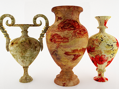 中式复古陶瓷瓶陈设模型3d模型