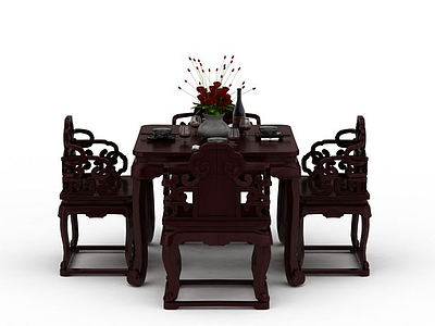 中式桌椅组合模型