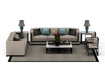 3d现代客厅沙发茶几组合免费模型
