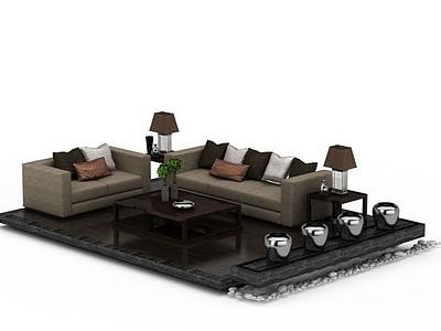3d室内沙发茶几组合免费模型