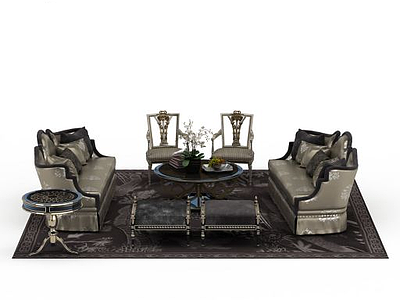 3d欧式沙发茶几组合模型