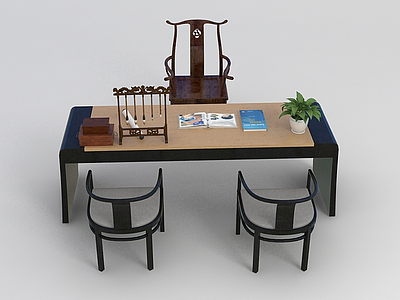 新中式桌椅组合模型
