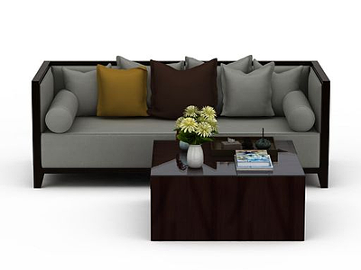 新中式沙发茶几组合模型3d模型