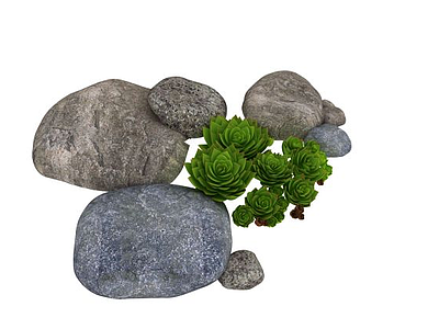 园林景观石头绿植模型3d模型