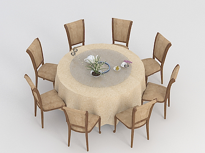 3d餐厅圆形桌椅组合免费模型