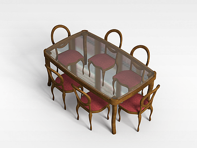 家庭餐桌桌椅组合模型3d模型