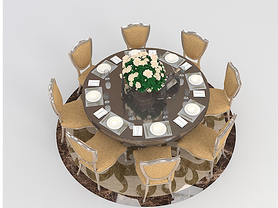 欧式风格餐厅桌椅组合模型3d模型