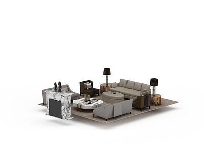 3d现代客厅沙发茶几组合免费模型