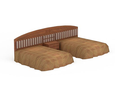 3d酒店双排单人床免费模型