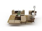 3d简约客厅沙发桌椅组合免费模型