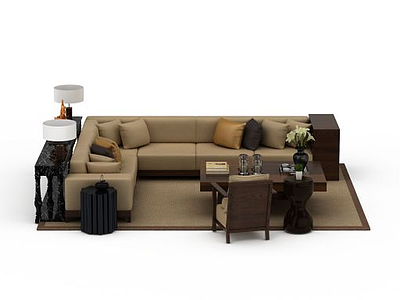 3d客厅转角沙发茶几组合免费模型