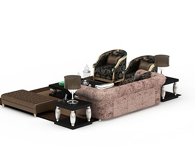 布艺沙发茶几组合模型3d模型