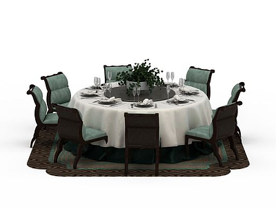 3d中式餐厅桌椅组合模型