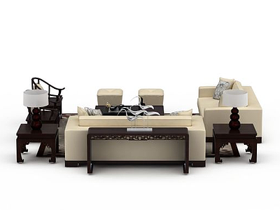 3d中式沙发茶几组合模型