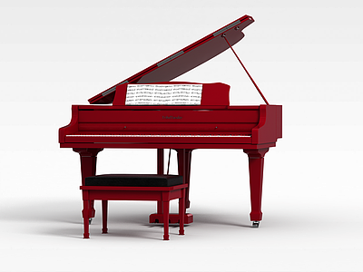 3d红色钢琴模型