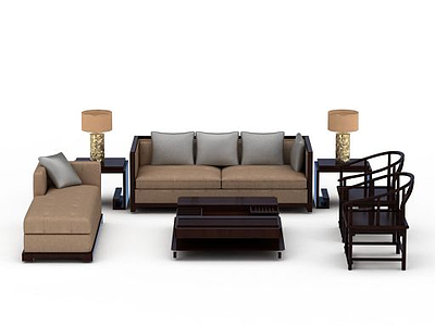 3d客厅真皮沙发组合模型