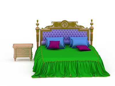 3d彩色双人床免费模型