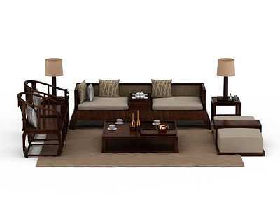 中式沙发组合模型3d模型
