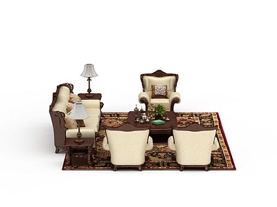 室内客厅沙发茶几组合模型