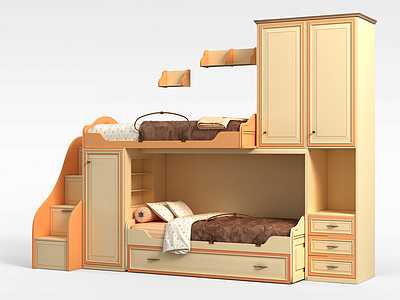 3d实木儿童床模型