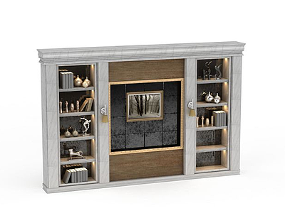 现代客厅书柜模型3d模型