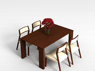 3d中式实木餐桌组合模型