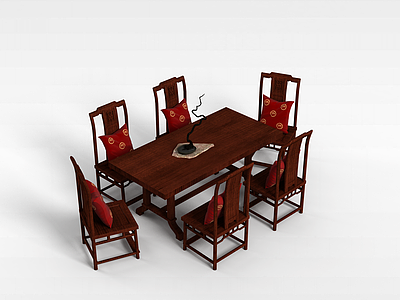 3d中式实木餐桌组合模型