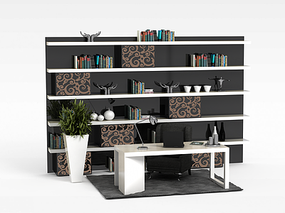 3d现代客厅书柜模型