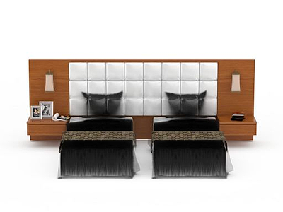 现代酒店单人床组合模型3d模型