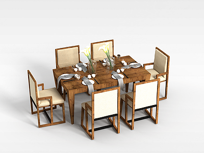 中式餐桌组合模型3d模型