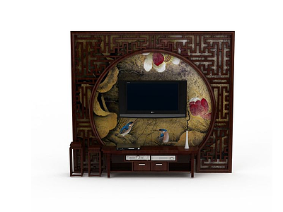 3d中式风格电视柜模型