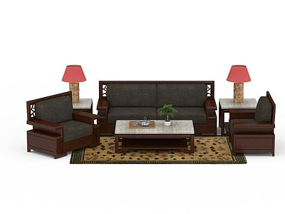 中式组合沙发模型3d模型
