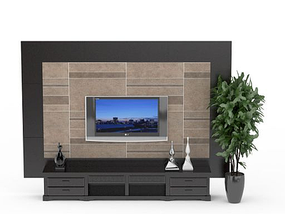 现代简约电视墙模型3d模型