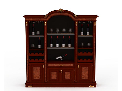 3d实木红酒柜模型