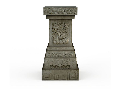 中式复古石柱模型3d模型