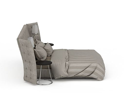 3d现代灰色软包双人床免费模型