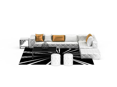3d现代真皮沙发茶几组合免费模型