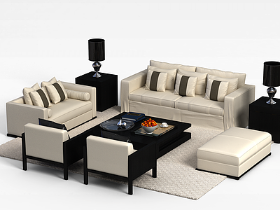 3d布艺沙发茶几组合模型