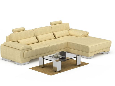 3d现代布艺沙发茶几组合免费模型
