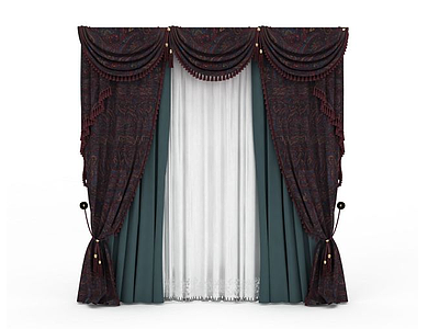 3d豪华卧室窗帘免费模型
