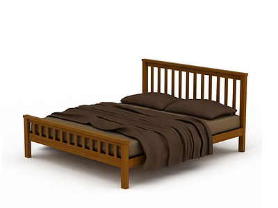 3d简易实木双人床模型