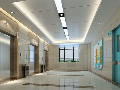 3d现代医院电梯间模型