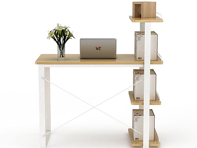 书柜电脑桌一体模型3d模型