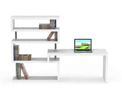 3d电脑桌书架一体免费模型