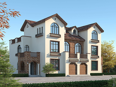 地中海风格双拼别墅模型3d模型