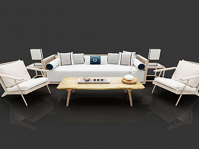 中式沙发茶几3d模型
