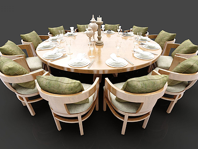 中式多人餐桌椅3d模型