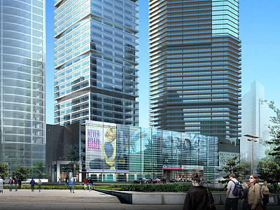 现代城市商业街3d模型