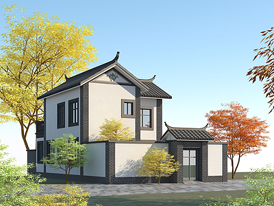 3d新中式民房模型